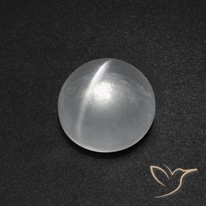 Cuarzo Ojo de Gato Blanco claro natural de 7.79 ct, Corte Redondo, Transparente
