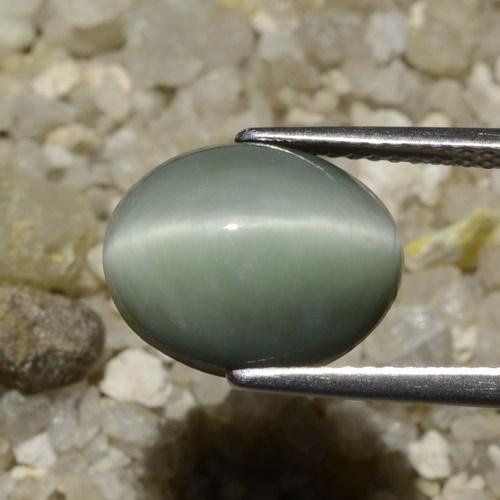 Cuarzo Ojo de Gato Verde medio natural de 6.06 ct, Ovalada, Opaco