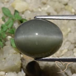 Cuarzo Ojo de Gato Verde medio natural de 6.65 ct, Ovalada, Opaco