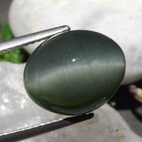 Cuarzo Ojo de Gato Verde medio natural de 9.50 ct, Corte Óvalo, Opaco