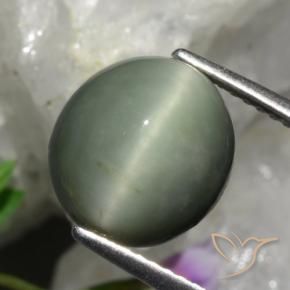 Cuarzo Ojo de Gato Verde medio natural de 5.48 ct, Ovalada, Opaco