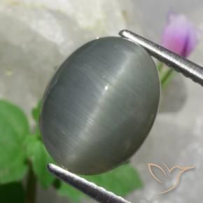 Cuarzo Ojo de Gato Verde medio natural de 4.89 ct, Ovalada, Opaco