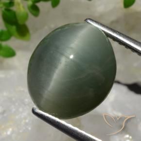 Cuarzo Ojo de Gato Verde medio natural de 6.98 ct, Ovalada, Opaco