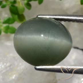Cuarzo Ojo de Gato Verde medio natural de 6.98 ct, Ovalada, Opaco