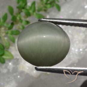 Cuarzo Ojo de Gato Verde gris natural de 4.44 ct, Ovalada, Opaco