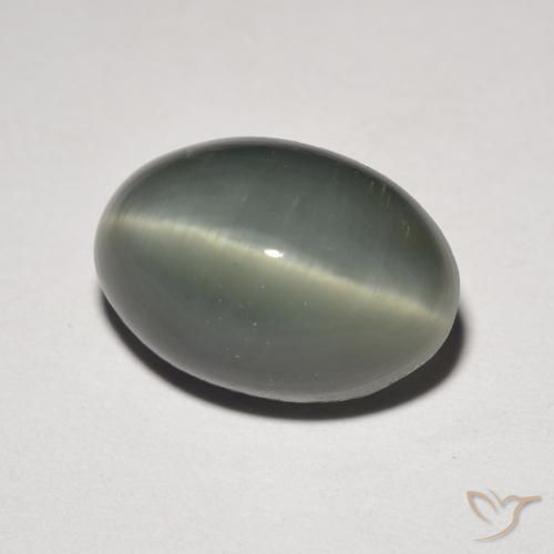 Cuarzo Ojo de Gato Gris verdoso natural de 4.76 ct, Ovalada, Opaco