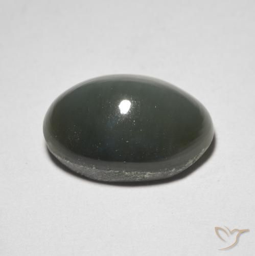 Cuarzo Ojo de Gato Gris verdoso natural de 4.76 ct, Ovalada, Opaco