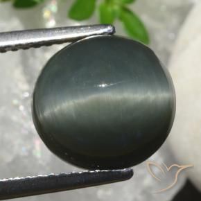 Cuarzo Ojo de Gato Gris oscuro natural de 6.82 ct, Ovalada, Opaco