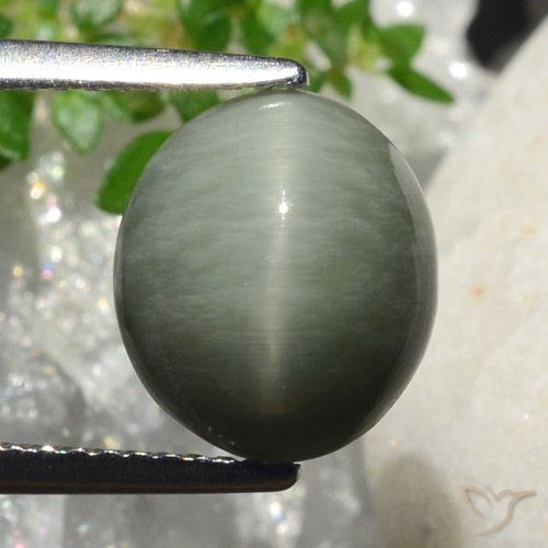 4.18ct Natural Verde medio Cuarzo Ojo de Gato, Ovalada, Opaco