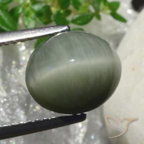 Cuarzo Ojo de Gato Verde medio natural de 4.18 ct, Ovalada, Opaco