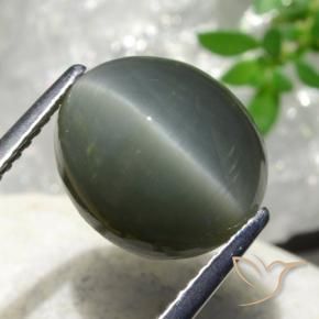 Cuarzo Ojo de Gato Verde medio natural de 7.44 ct, Ovalada, Opaco