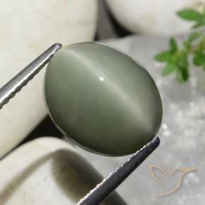 Cuarzo Ojo de Gato Verde medio natural de 7.32 ct, Ovalada, Opaco