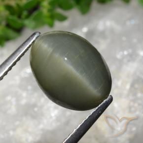 Cuarzo Ojo de Gato Verde medio natural de 5.98 ct, Ovalada, Opaco