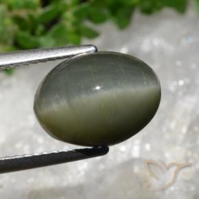 Cuarzo Ojo de Gato Verde medio natural de 5.98 ct, Ovalada, Opaco
