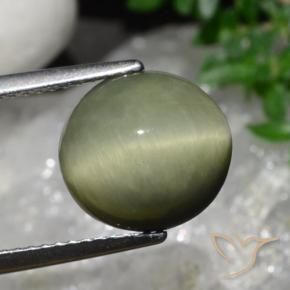 Cuarzo Ojo de Gato Verde militar natural de 5.58 ct, Ovalada, Opaco