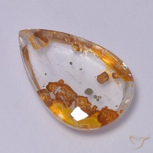 Cuarzo con marcasita Multicolor natural de 12.63 ct, En forma de pera, Transparente