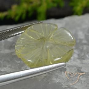 Cuarzo Amarillo limón natural de 7.41 ct, Corte Flor, Transparente