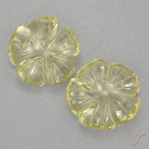 Gemas de Cuarzo Amarillo claro medio natural de 3.64 ct, Corte Flor, Transparente