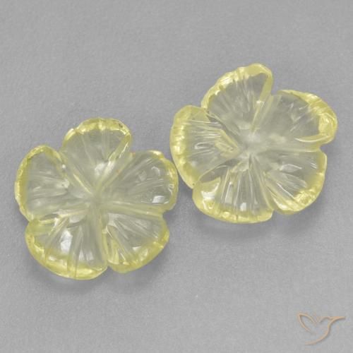 Gemas de Cuarzo Amarillo limón natural de 2.90 ct, Corte Flor, Transparente