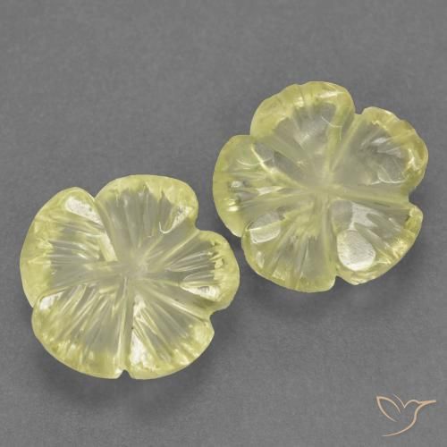 Gemas de Cuarzo Amarillo limón natural de 2.87 ct, Corte Flor, Transparente
