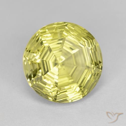 Cuarzo Amarillo verdoso natural de 6.17 ct, Redondo, VVS