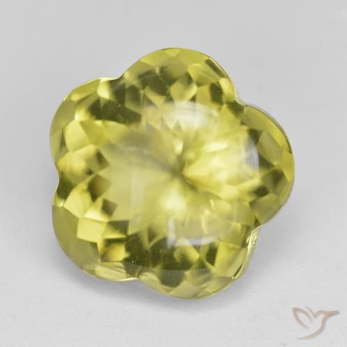 Cuarzo Amarillo piña natural de 11.91 ct, Corte Flor, Transparente