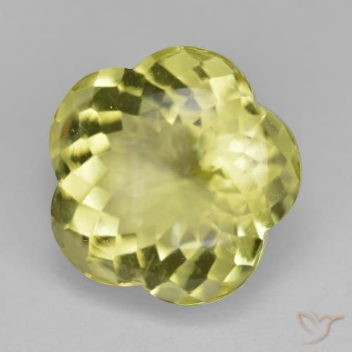 Cuarzo Amarillo verdoso natural de 13.86 ct, Corte Flor, Transparente
