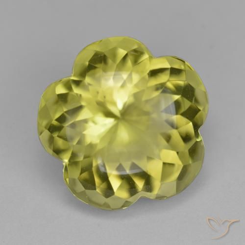Cuarzo Amarillo limón natural de 11.31 ct, Corte Flor, Transparente