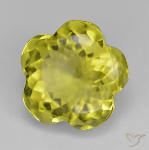 Cuarzo Amarillo verdoso natural de 14.78 ct, Corte Flor, Transparente