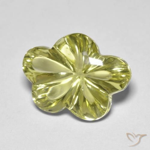 Cuarzo Amarillo verdoso natural de 9.59 ct, Corte Flor, Transparente