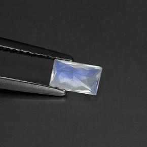 Piedra de luna arcoíris blanco natural de 0,42 ct, baguette, transparente