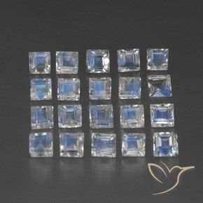Gemas de Piedra lunar arcoíris Blanco azulado natural de 3.37 ct, Cuadrado, Transparente / Translúcido