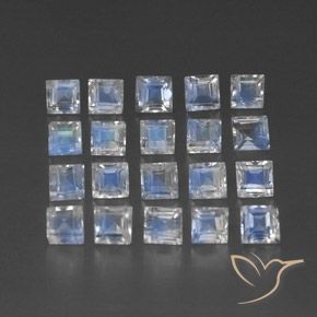 Gemas de Piedra lunar arcoíris Blanco azulado natural de 2.22 ct, Cuadrado, Transparente / Translúcido