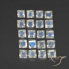 3.12ctw Natural Blanco azulado Piedra lunar arcoíris, Cuadrado, Transparente