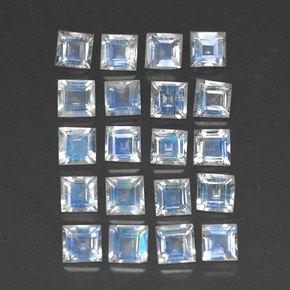 Gemas de piedra de luna arcoíris blanco natural de  ct, cuadrado, transparente