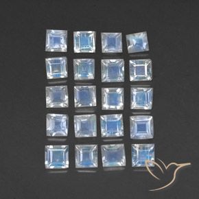 Gemas de piedra de luna arcoíris blanco natural de 2,53 ct, cuadrado, transparente