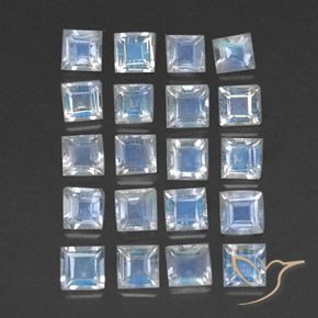 Gemas de piedra de luna arcoíris blanco natural de 2,53 ct, cuadrado, transparente