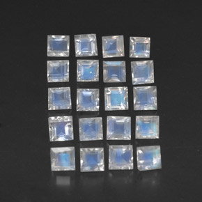 Gemas de piedra de luna arcoíris blanco natural de  ct, cuadrado, transparente