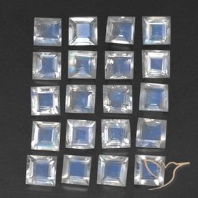 Gemas de Piedra lunar arcoíris Blanco azulado natural de 2.73 ct, Cuadrado, Transparente