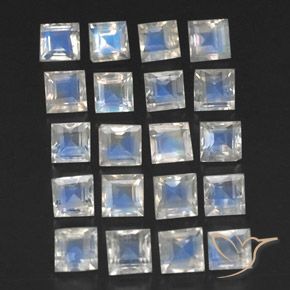 Gemas de Piedra lunar arcoíris Blanco azulado natural de 3.70 ct, Cuadrado, Transparente
