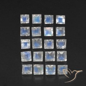 3.36ctw Natural Blanco azulado Piedra lunar arcoíris, Cuadrado, Transparente