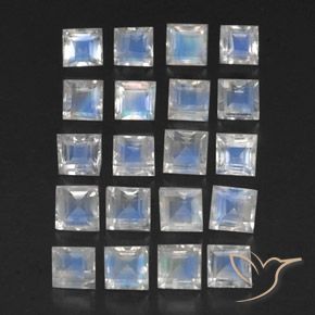 Gemas de Piedra lunar arcoíris Blanco azulado natural de 3.36 ct, Cuadrado, Transparente