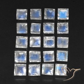 Gemas de Piedra lunar arcoíris Blanco azulado natural de 3.40 ct, Cuadrado, Transparente