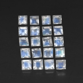 Gemas de piedra de luna arcoíris blanco natural de 3,36 ct, cuadrado, transparente