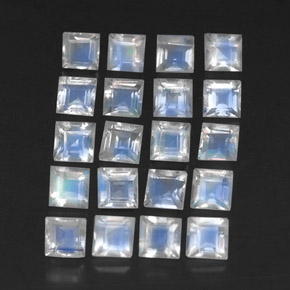Gemas de piedra de luna arcoíris blanco natural de 3,36 ct, cuadrado, transparente