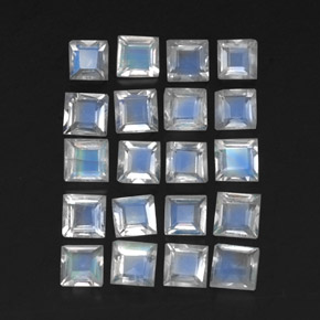 Gemas de piedra de luna arcoíris blanco natural de 2,51 ct, cuadrado, transparente