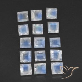 Gemas de Piedra lunar arcoíris Blanco azulado natural de 2.18 ct, Cuadrado, Transparente
