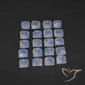 Gemas de Piedra lunar arcoíris Blanco azulado natural de 3.12 ct, Cuadrado, Transparente