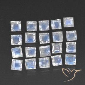 Gemas de Piedra lunar arcoíris Blanco azulado natural de 3.61 ct, Cuadrado, Transparente