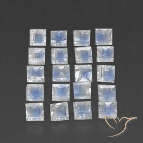 Gemas de Piedra lunar arcoíris Blanco azulado natural de 3.82 ct, Cuadrado, Transparente